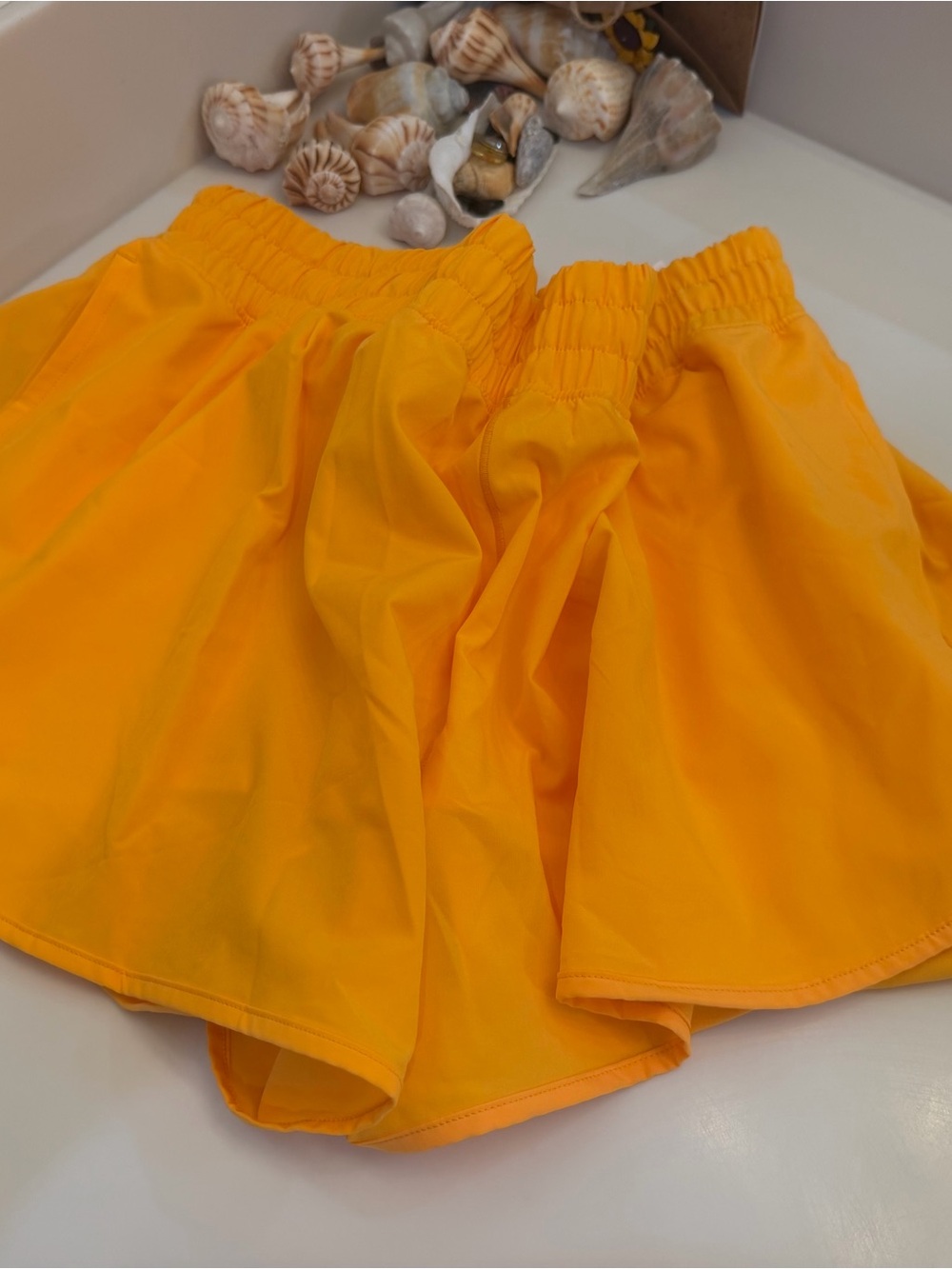 Aerie Bright Orange Elastic Waist Shorts with pockets
